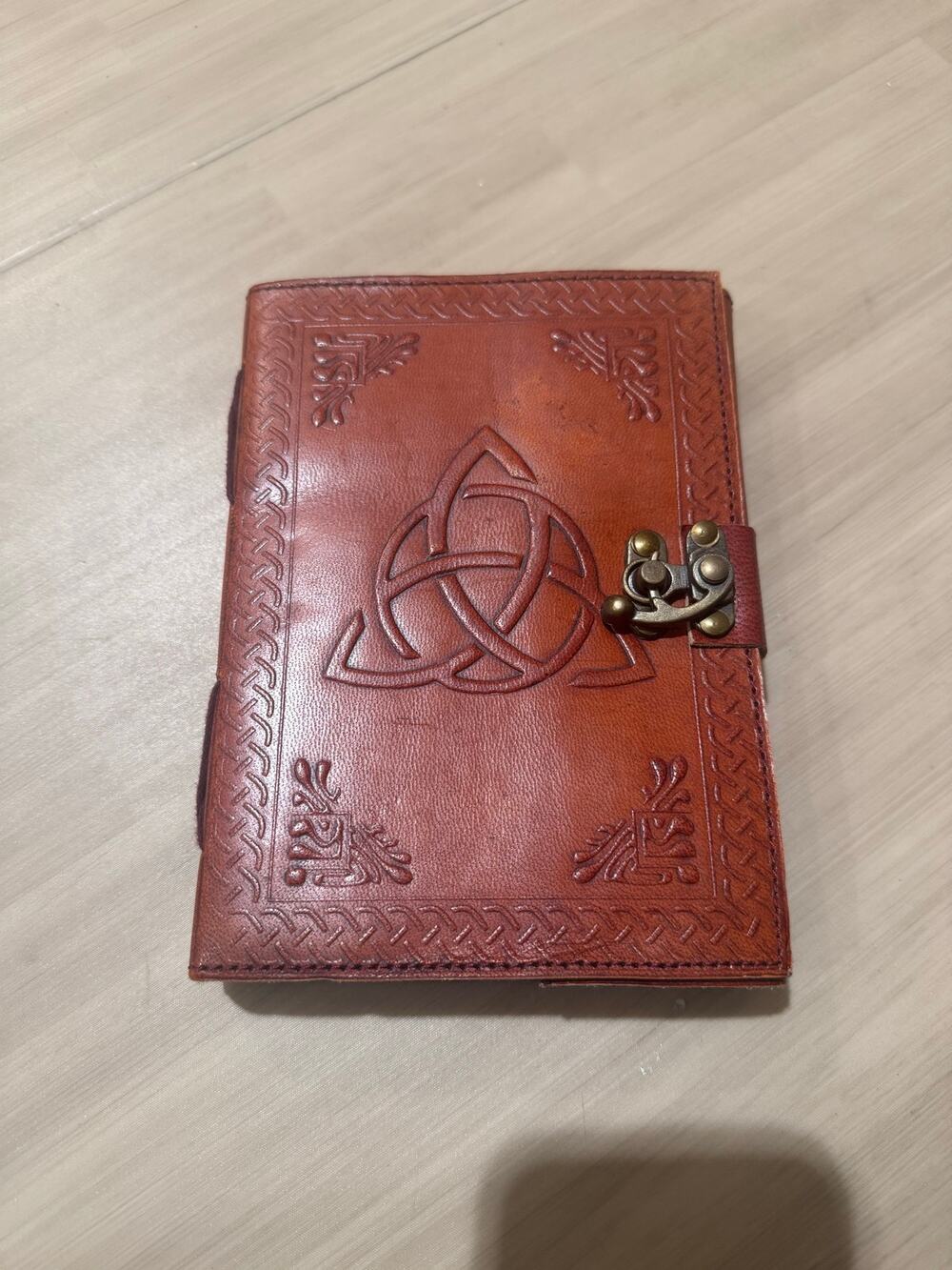 Leather Celtic Triquetra Journal with Latch NEW Handmade Embossed Journal Blank